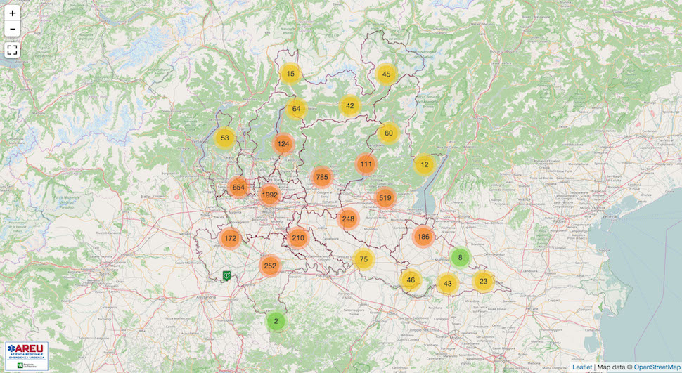 Mappa DAE (Defibrillatore Automatico Esterno) Lombardia